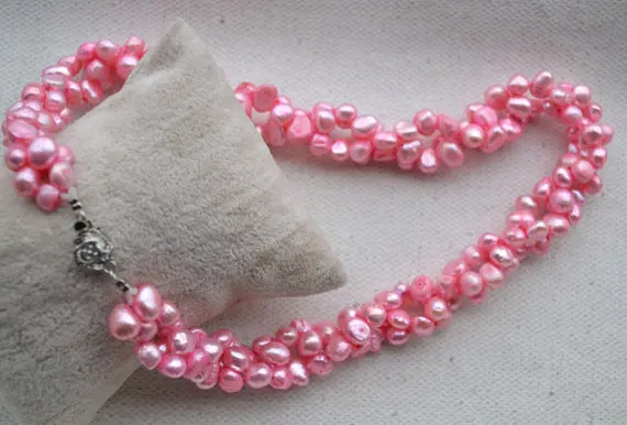 New Arrival Favorite Pearl Necklace Twisted Pearl Jewelry 18 inches 6-7mm Cute Pink Freshwater Pearl Wedding Jewelry