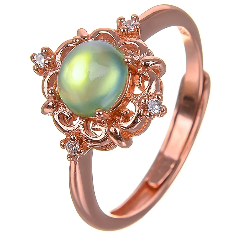 

Green Big Natural Prehnite Gemstone 6mm* mm Fashion Ring for Women Real 925 Sterling Silver Charm Fine Jewelry