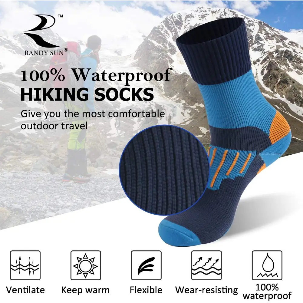 RANDY SUN Unisex Waterproof Breathable Cycling Socks 1 Pairs Sweat Wicking Soft Outdoor Sports Hiking Trekking Climbing Socks