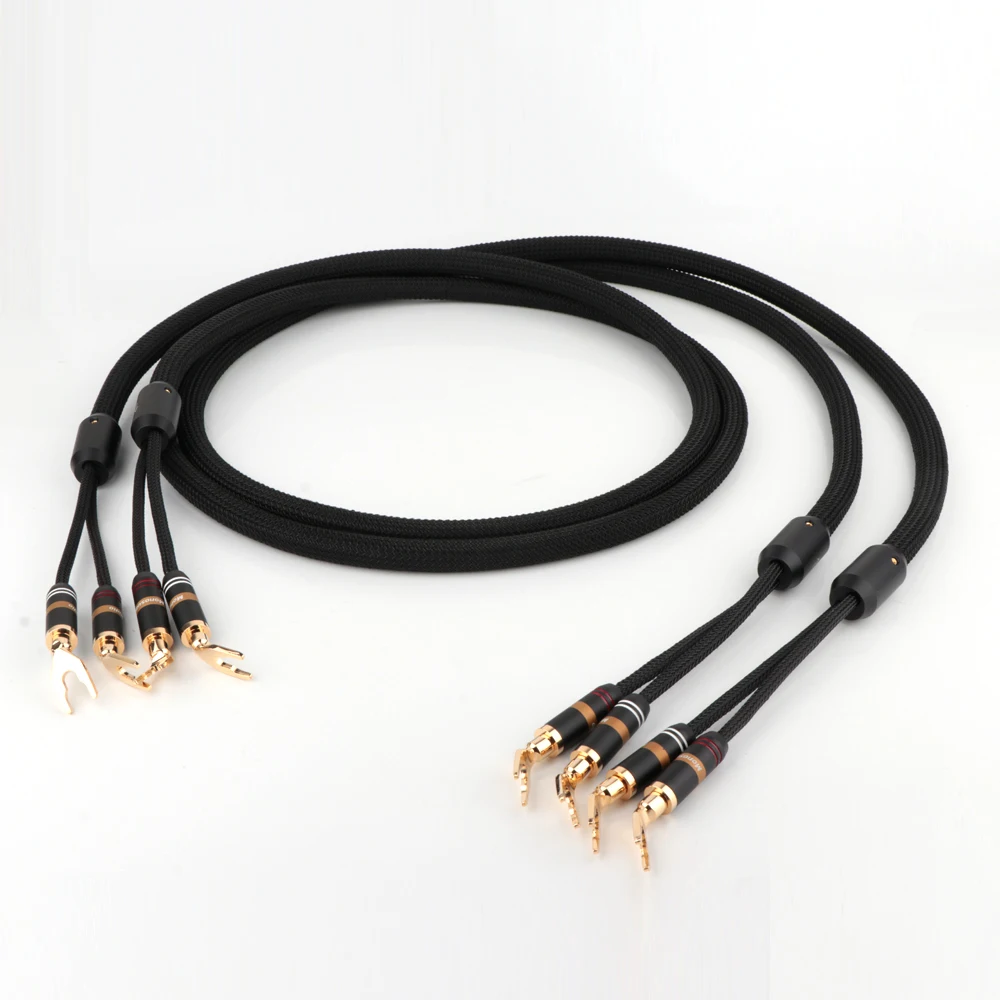 

Pair Monosaudio Audiophile Speaker Cable 12AWG With Banana Plugs/Y Spade Plugs OFC Copper Nylon Braid Speaker Wire For Subwoofer
