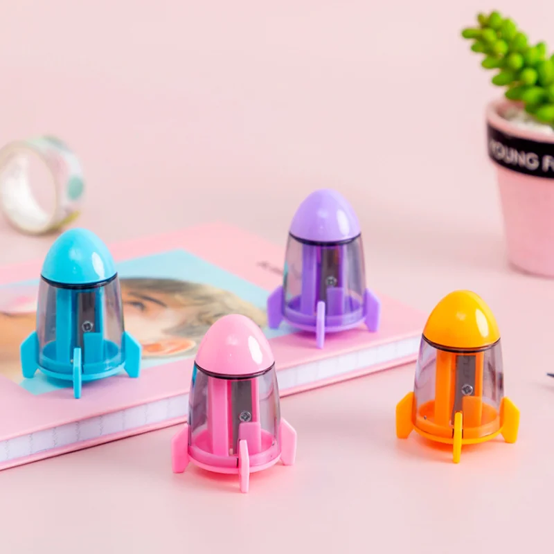 4pc Creative Rocket Shaped Pencil Sharpener Cute Four-color Pencil Sharpener Student Stationery Office School Supplies