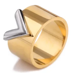 Fashion Famous Brand Women Ring Jewelry Double Color Gold Anillos Mujer Femmel Titanium Steel High Polished Luxury 1214