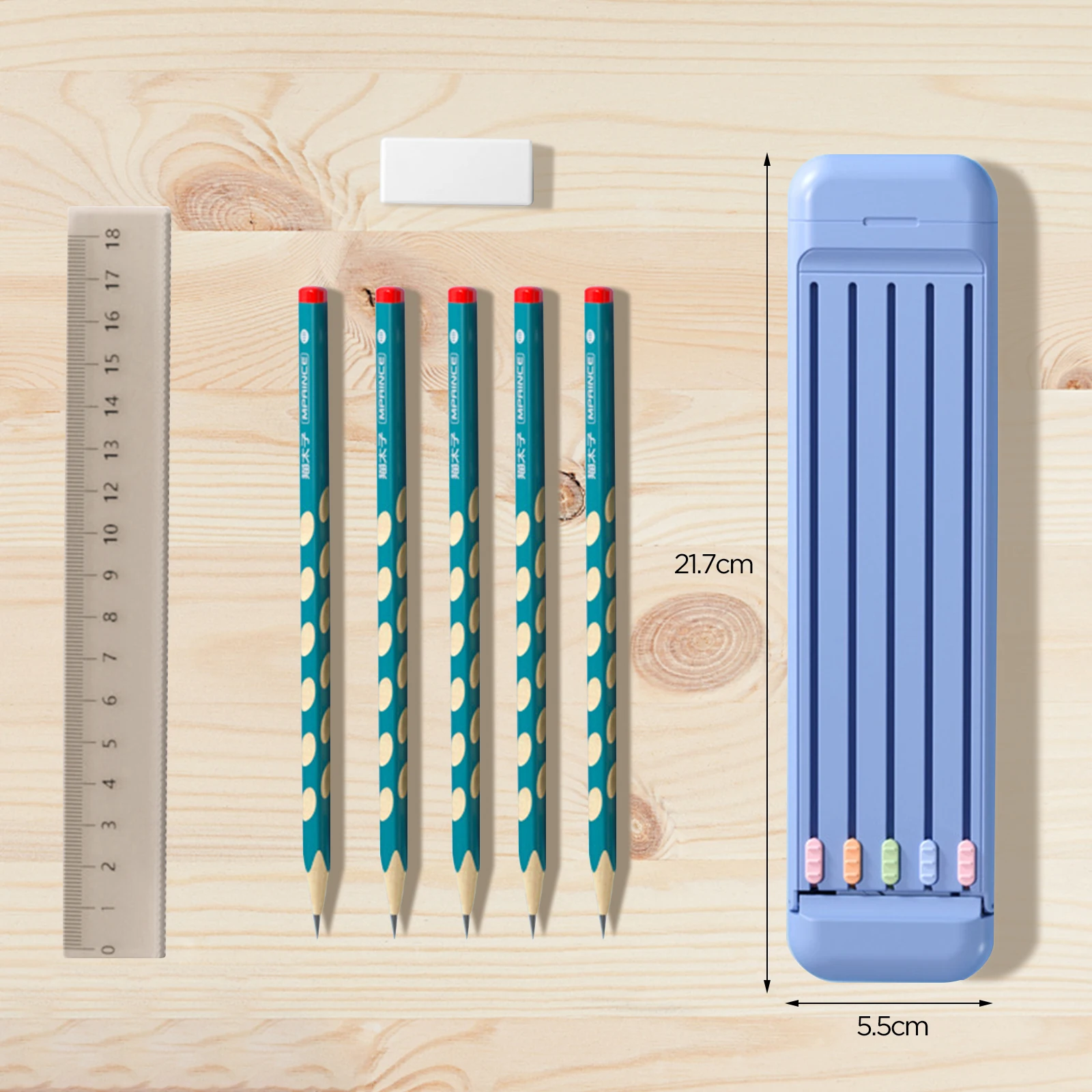 2022 Fast Drop Shipping 8 In 1 Small Pen Box, Containing 5 Pencils, 1 Eraser And 1 Ruler, Suitable For Children As School Gifts