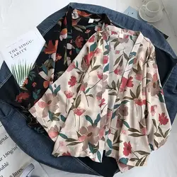 Camisas florales de gasa para mujer, blusas bohemias, bufandas, ropa de playa, vestido Kimono, traje de baño, Verano