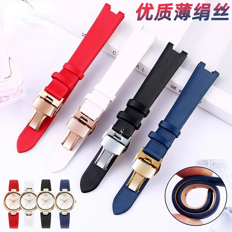 Thin Silk Women's Leather Watch Band for Citizen Eco-Drive Em0533 0530 0673 Concave Belt 14mm Watch Strap