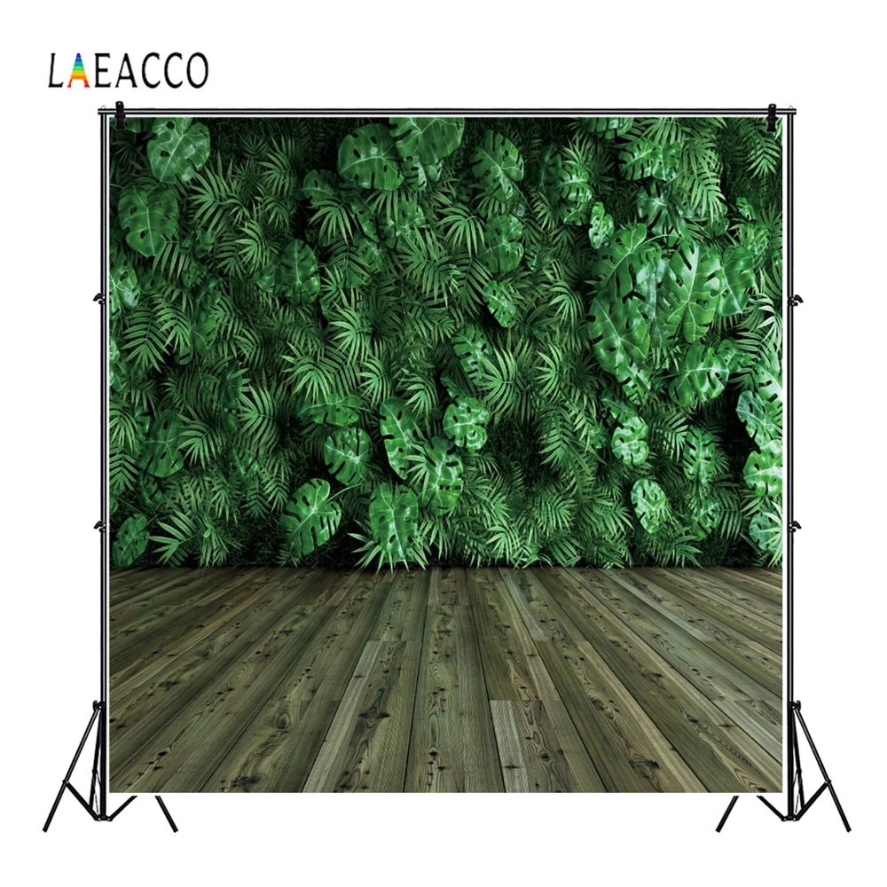Laeacco Mùa Hè Xanh Nhiệt Đới Lòng Bàn Tay Cây Lá Sàn Gỗ Cho Bé Con Photozone Đảng Chân Dung Ảnh Nền Ảnh Phông Nền