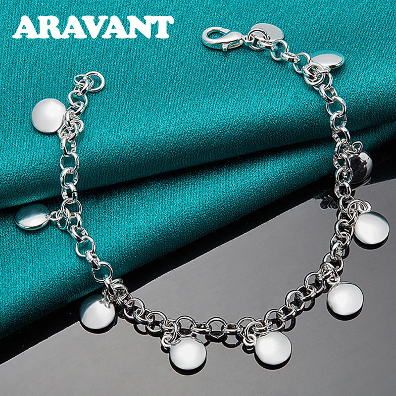 

Aravant 925 Silver Round Charm Bracelet For Women Girls Wedding Jewelry