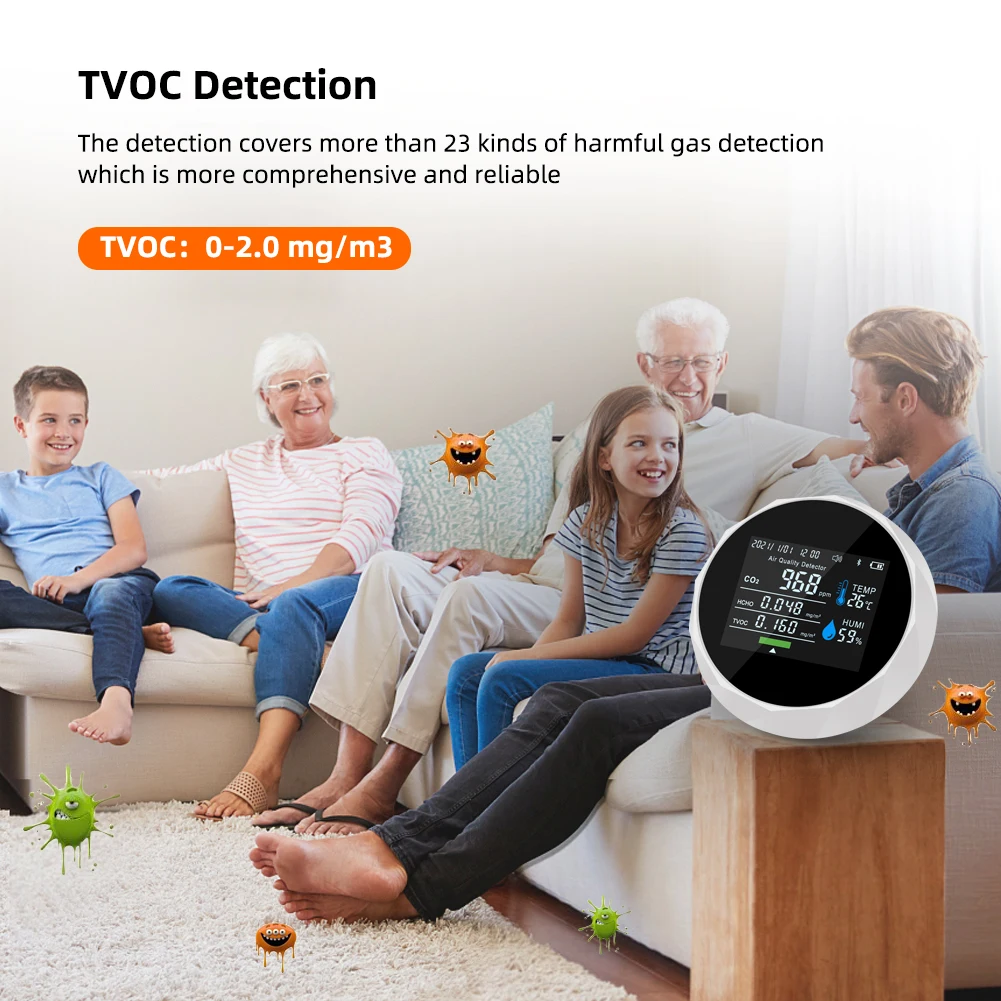 Imagem -05 - Yieryi Inteligente Bluetooth Detector de Qualidade do ar Digital Co2 Temperatura Medidor Umidade App Monitoramento Real Analisador Gás em Casa Interior