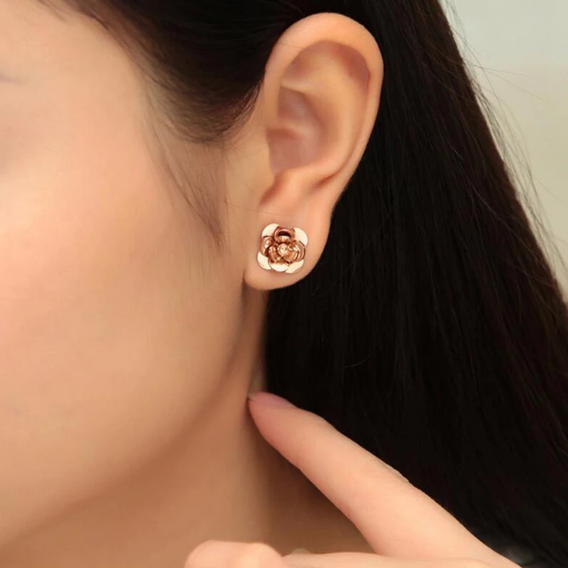 Fashion Women Earrings 316LStainless Steel Rose Gold Color Flower Stud Earrings