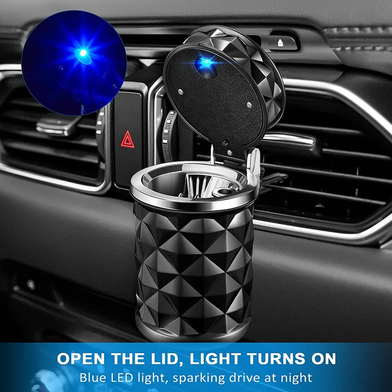 Car Ashtray With LED Light Portable Alloy Ash Tray Aluminum Cup Smokeless Auto Ashtray Flame Retardant Cigarette Holder Box