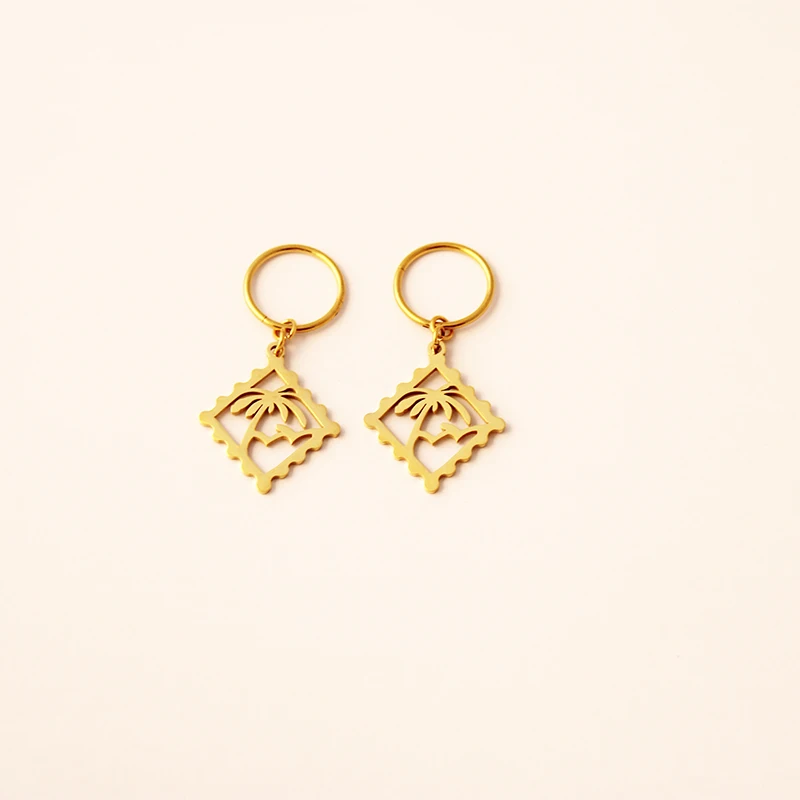 New Zealand Kiribati Hawaii Coconut Tree Shape Earrings for Women Girls Gold Color Stainless Steel Jewelry Gift