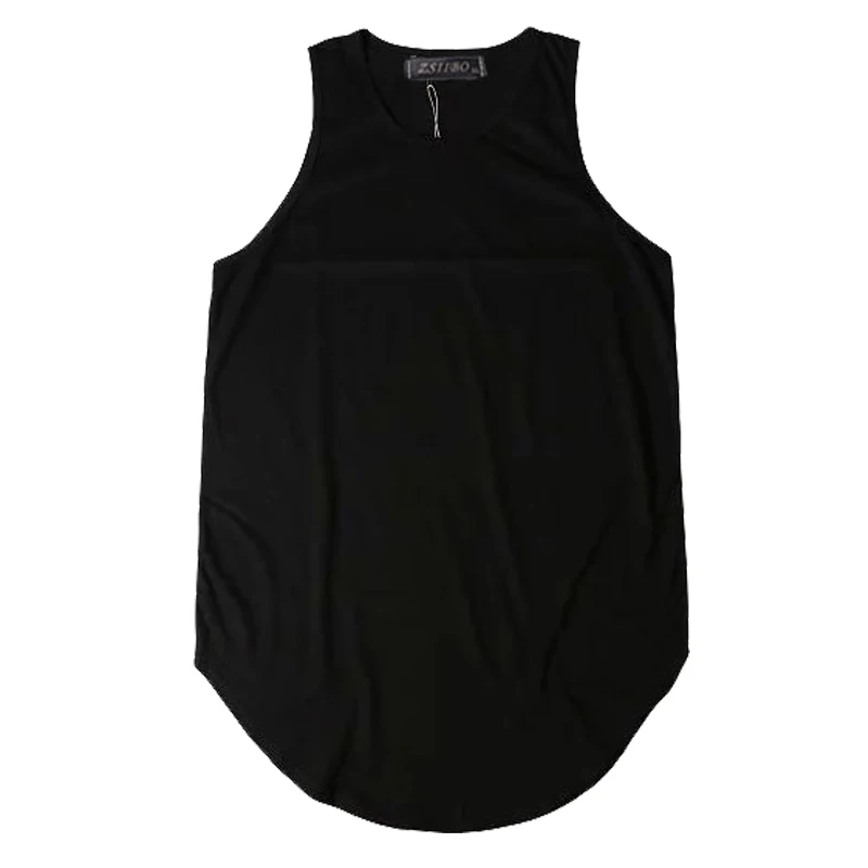 Streetwear Sleeveless Curved Hem Long line Tops Summer Hip Hop Extended tank top men Vintage Cool Urban Blank Vest TX151-R