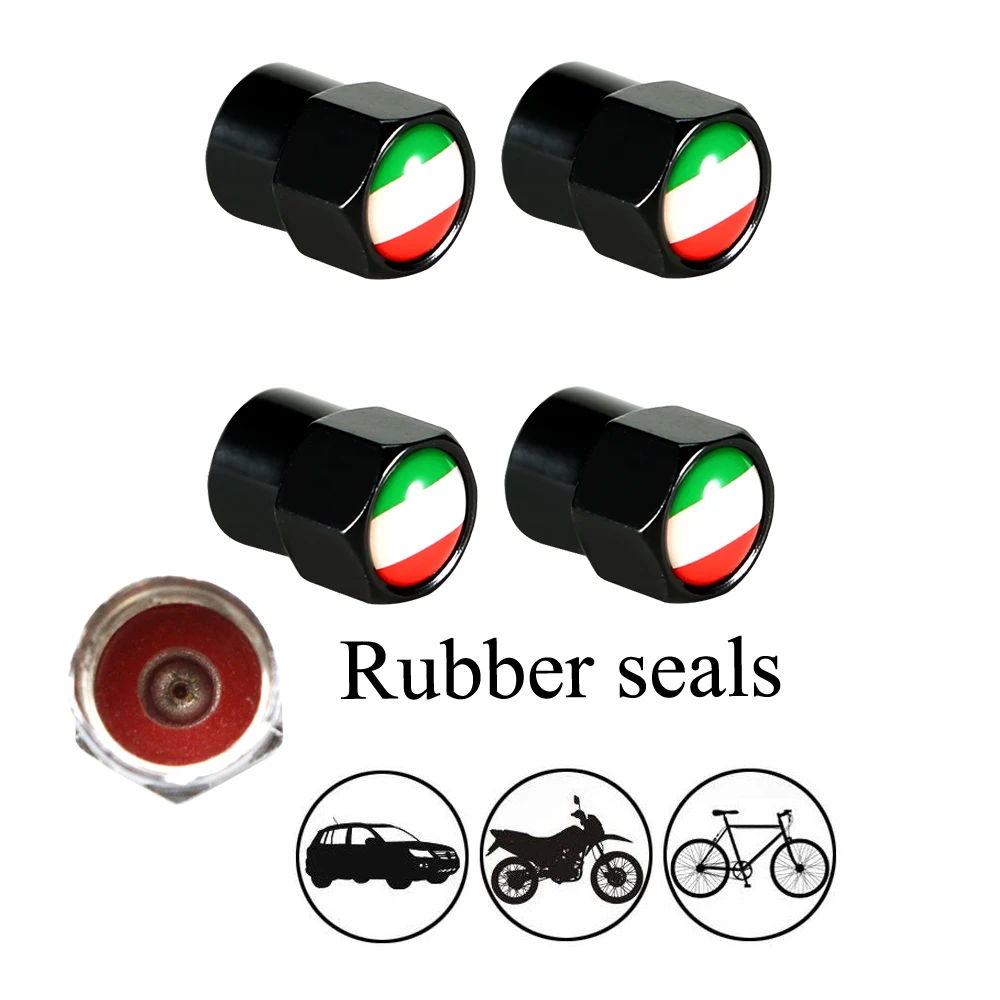 AUTCOAT 4Pcs/Set Aluminium Italy National Flag Car Tire Valve Caps Wheel Tires Tire Stem Air Cap Airtight Covers