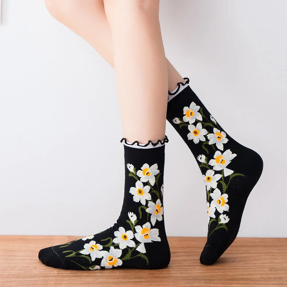

Round Toe Ankle Socks Short Tube Flowers Curly Women Socks Japanese Style Cotton Kawaii Harajuku Socks Ladies