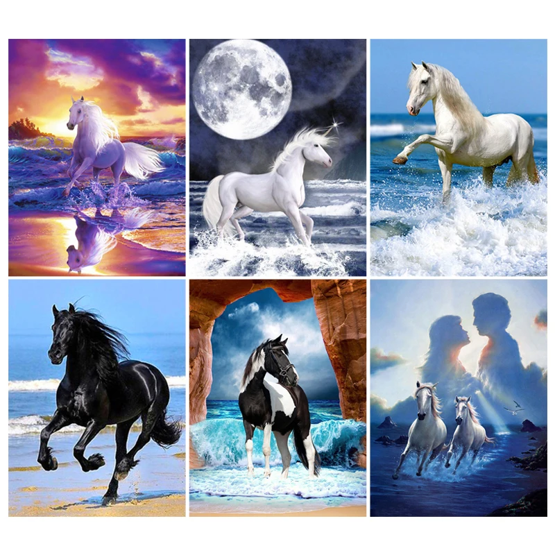 YIBRIGHT -Paint-With-Diamond-Embroidery-Horse-moon-animal-sea-Diamond-Painting-Full-Square-Round-Picture-Of