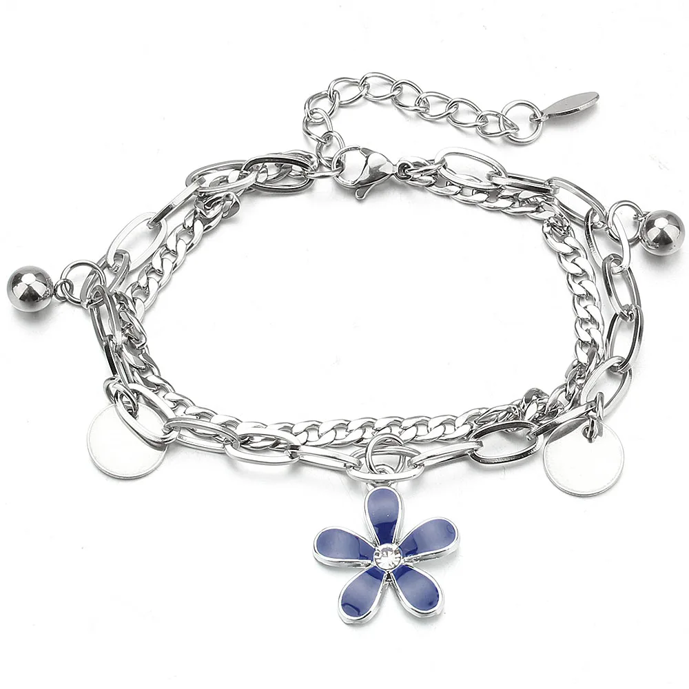 Imagen 3: Pulseras de acero inoxidable para mujer, accesorios de flores de aceite de goteo, encanto, joyería, simplicidad, elegante, nuevo