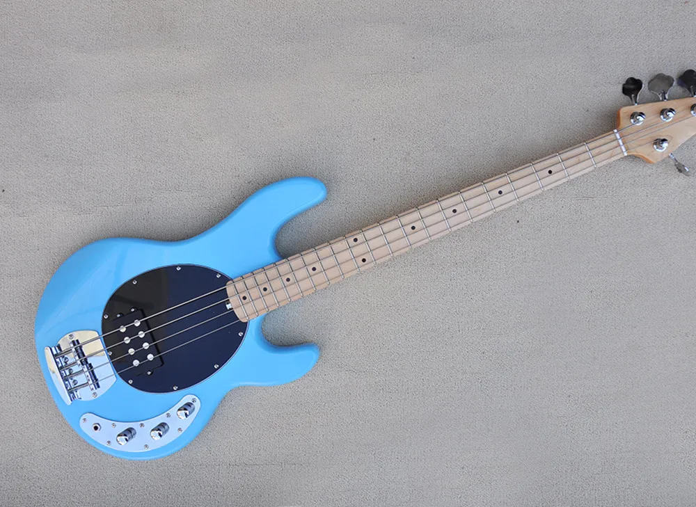 Blue Body 4 Strings Electric Bass Guitar with Maple Neck,Chrome Hardware,Provide customized service