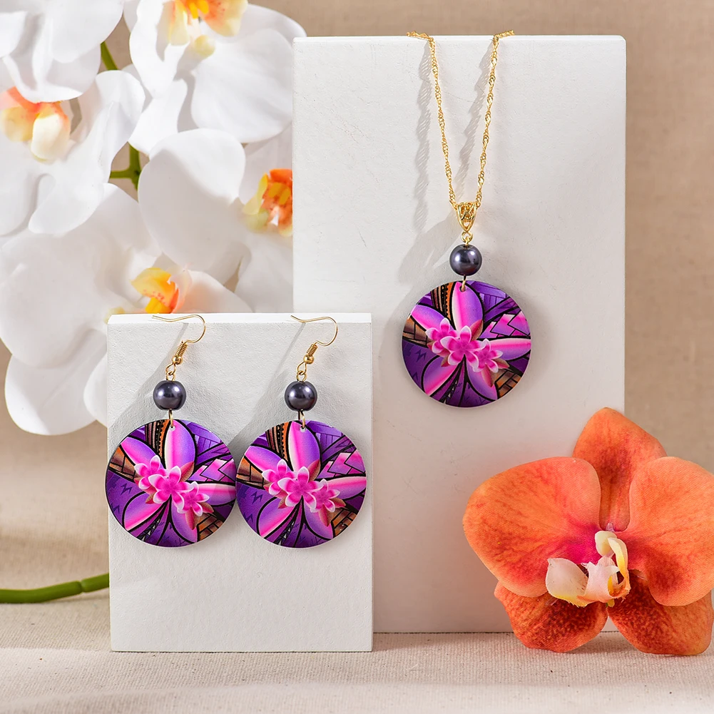 Cring Coco Hawaiian Jewelry Sets Hot Selling Colorful Acrylic Plumeria Flower Drop Earrings and Necklaces Set for Women 2021 New