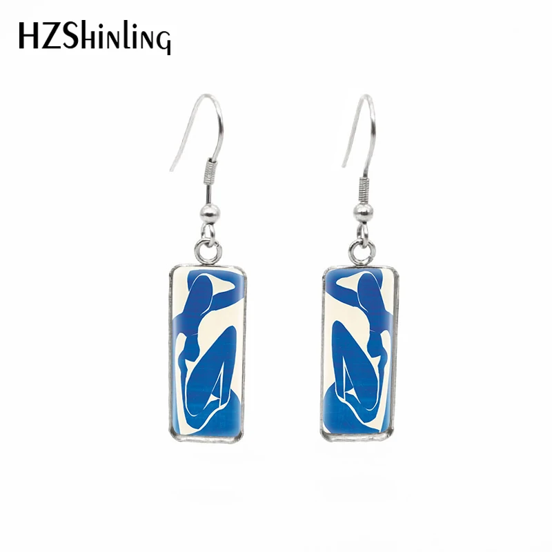 2019 New French Henri Matisse Abstract Painting Girl Dance Rectangular Earrings Glass Dome Jewelry Fish Hook Earring