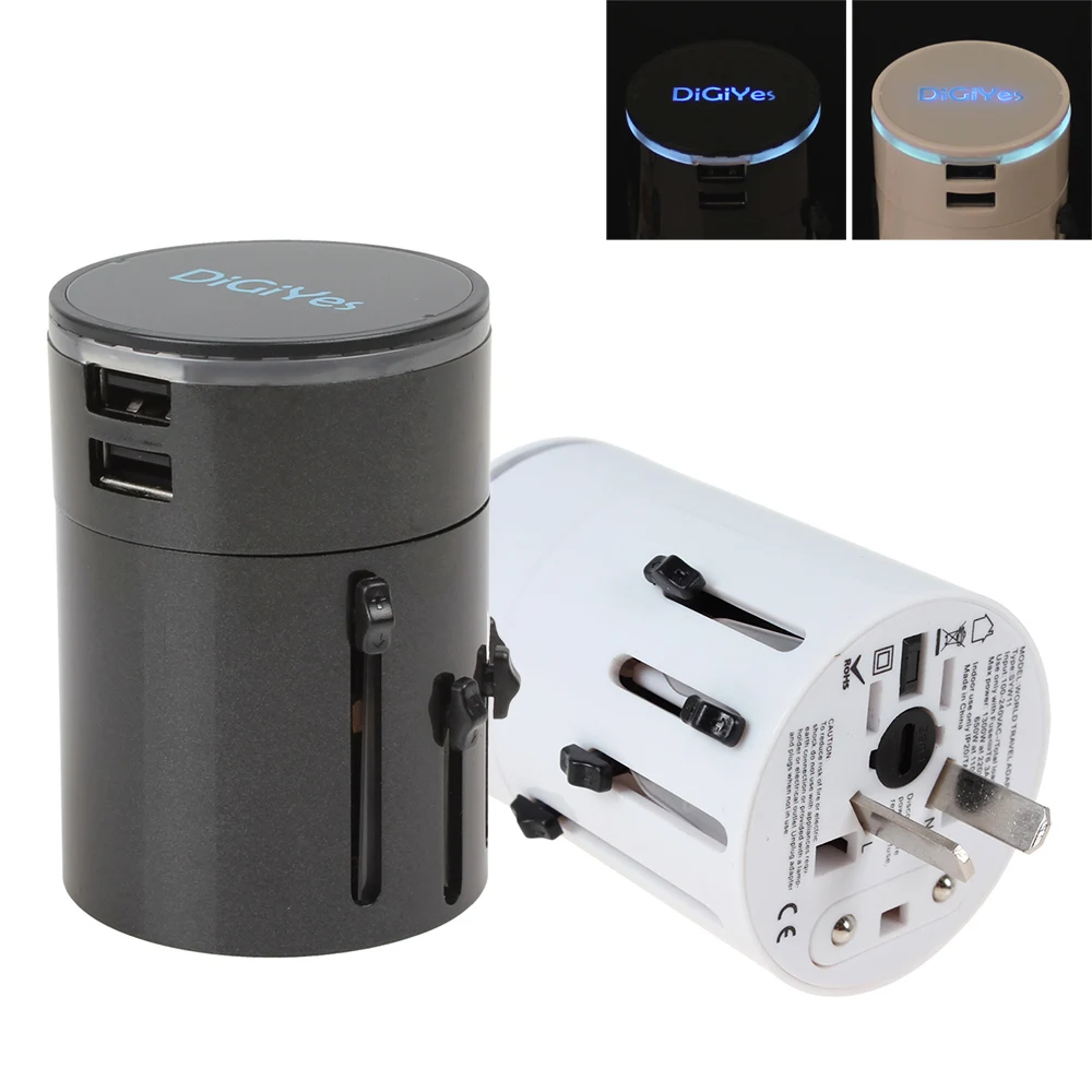 

Plug Adapter Universal Converter All in One Worldwide Wall AC Outlets Charger With Dual USB Charging Ports & LED Light