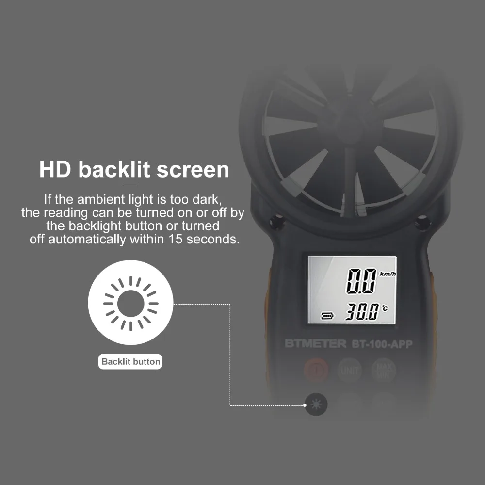 Digital Anemometer Tester With BT-100 Mobile APP Wireless Bluetooth Vane Anemometer Meter measuring Wind Chill Speed Temperature