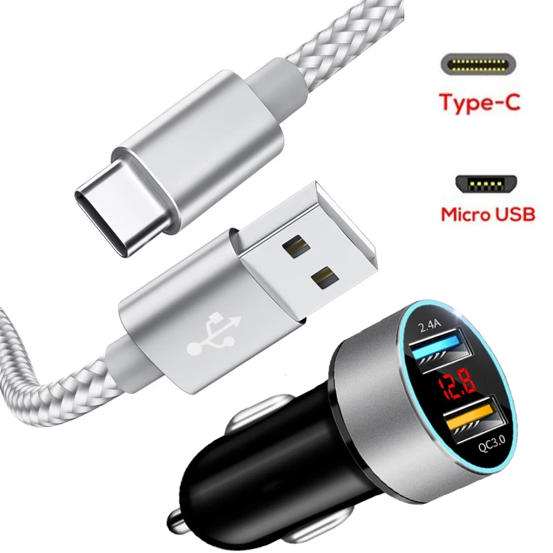

QC 3.0 Car Charger Micro USB Type C Cable For Samsung J1 J2 J3 J5 A3 A5 A7 2017 A50 A70 A31 A51 A71 A10 Phone Cable