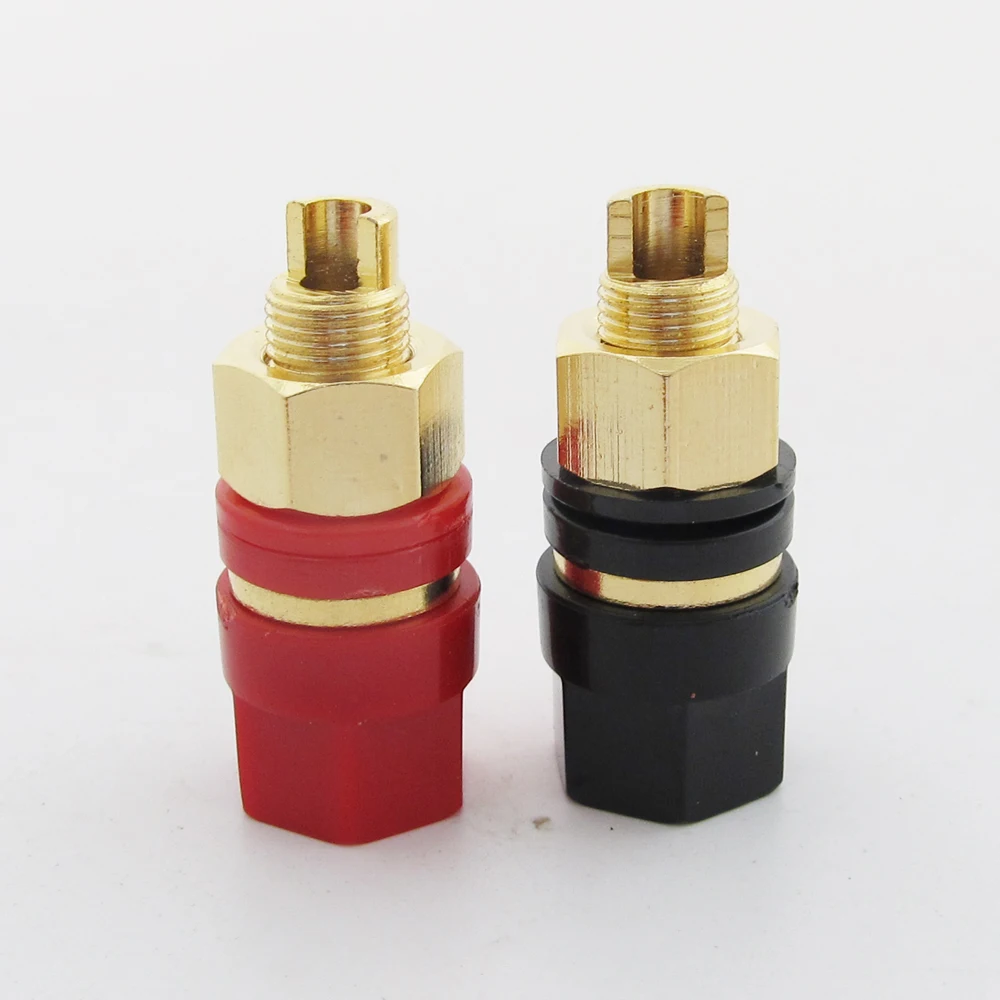 2pcs Gold Plated Brass Amplifier Speaker Terminal Binding Post DIY Red + Black