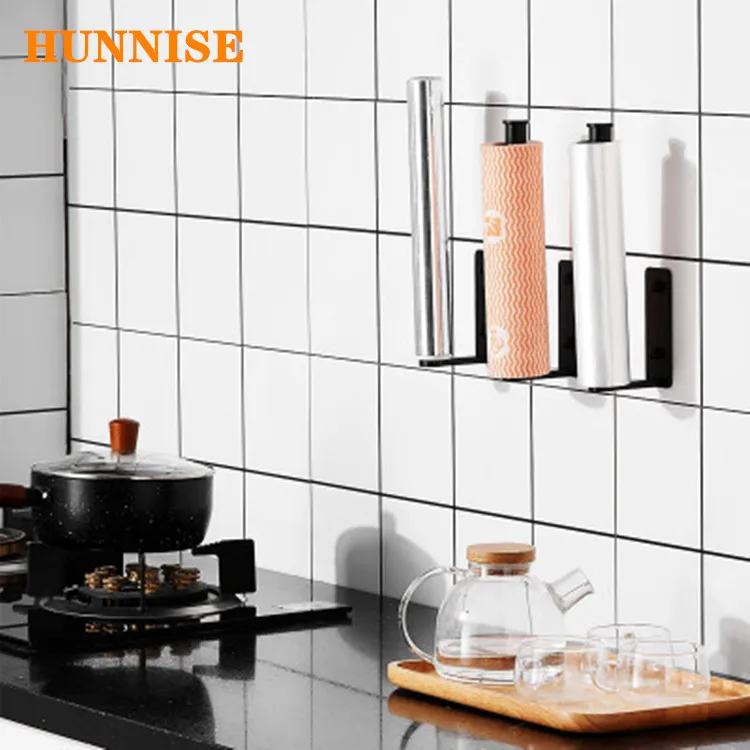 

Wall Mounted Kitchen Paper Rack Muti-functions Aluminum Bathroom Tissue Holder Cloth Towel Rack Glue Paste Kitchen Holder