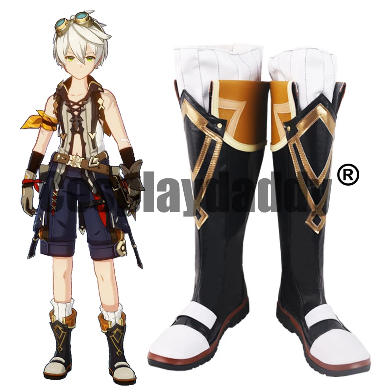 Genshin Impact Mondstadt Leader of Benny's Adventure Team Trial by Fire Bennett Benetto Game Cosplay Black Shoes Boots S008