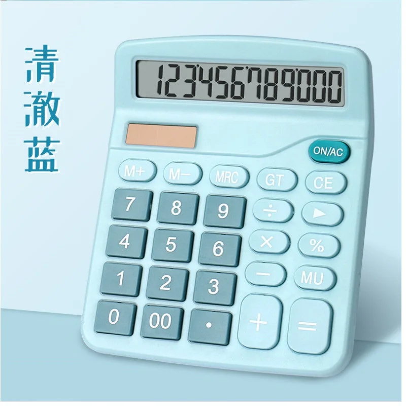 Macaron Blue Pink 12 Digit Desk Solar Calculator Large Big Buttons Financial Business Accounting Tool for School Student Office