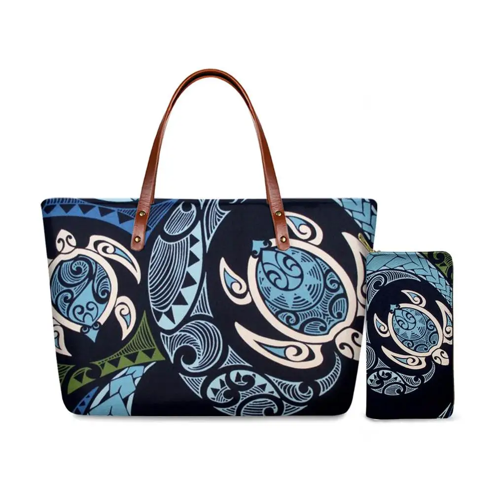 HYCOOL Polynesian Sea Turtle Handbag for Women Wallet Set Shoulder Bags for Ladies, Messenger Hand Bag Luxury Designers Trendy