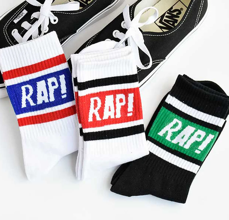 Cotton Men Women Socks Rap Hiphop Letters White Fashion Autumn Striped Solid Lovers Sport Crew Street