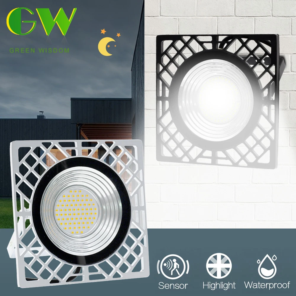 

50W LED Flood Light AC220V New Microwave Sensor LED Street Lamp IP66 Waterproof Outdoor Garden Spotlight Light Sensor Floodlight