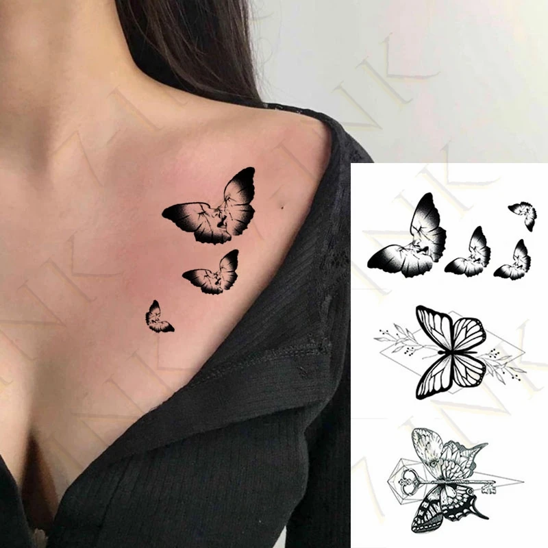 Waterproof Temporary Tattoo Sticker Butterfly Flower Leaf Body Art Fake Tatto Flash Tatoo Leg Arm Neck Hand Foot For Women Men