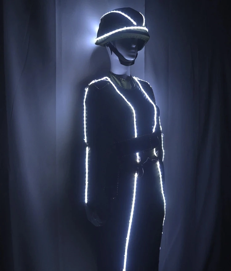 Nightclub bar performance costume LED luminous jumpsuit helmets GOGO stage show dance costumes