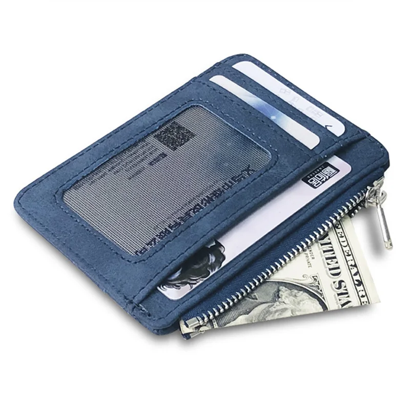 Fashion Small Men Wallet ID Card Holder Durable PU Leather 5 Card Slots Purse With Zipper Coin Pocket Thin Credit Card Case