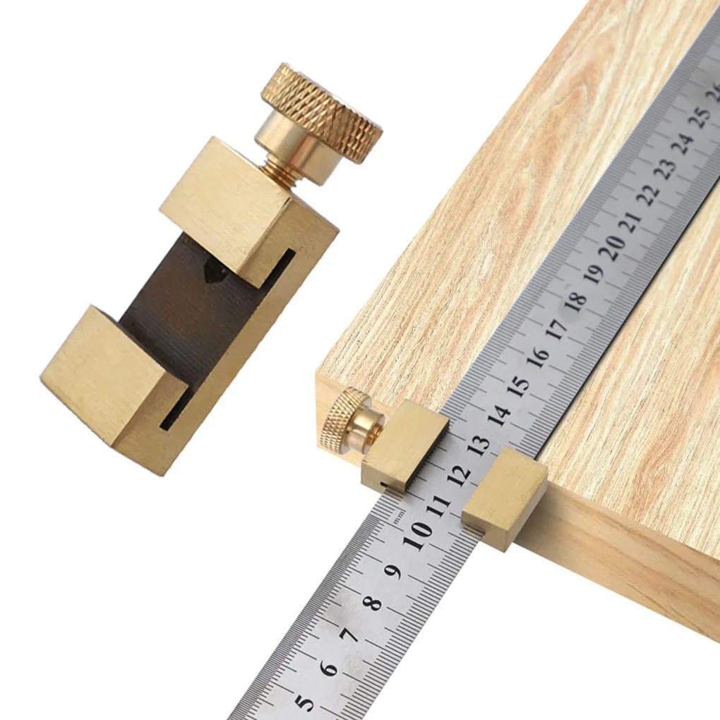 Ruler Brass Positioning Block Woodworking Line Locator Steel Ruler Fixed Carpenter Scriber Gauge Marking Hand Tool