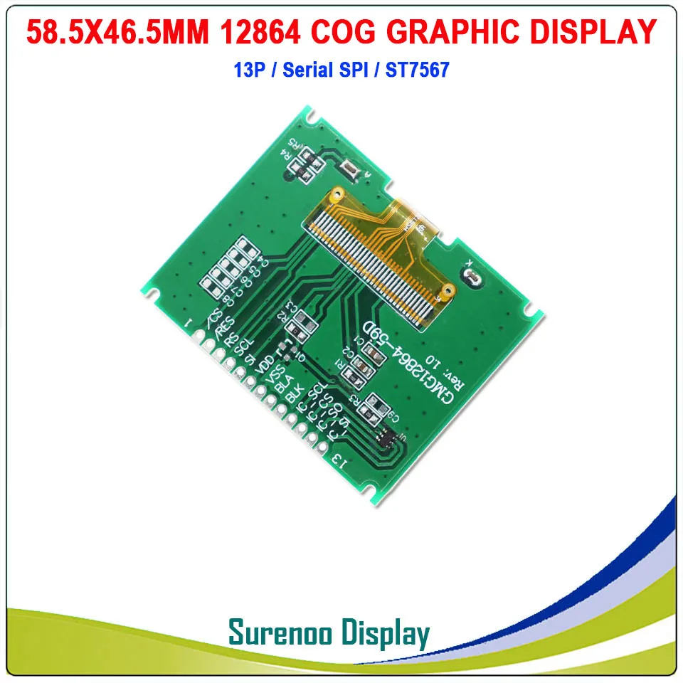 Imagem -05 - Tela de Exibição Gráfica do Módulo do Lcd de Série Spi Construção da Fonte Lcm St7567 Gt20l16s1y Gb2312 Fonte 12864 128x64 Cog 22 58.5x46.5 mm