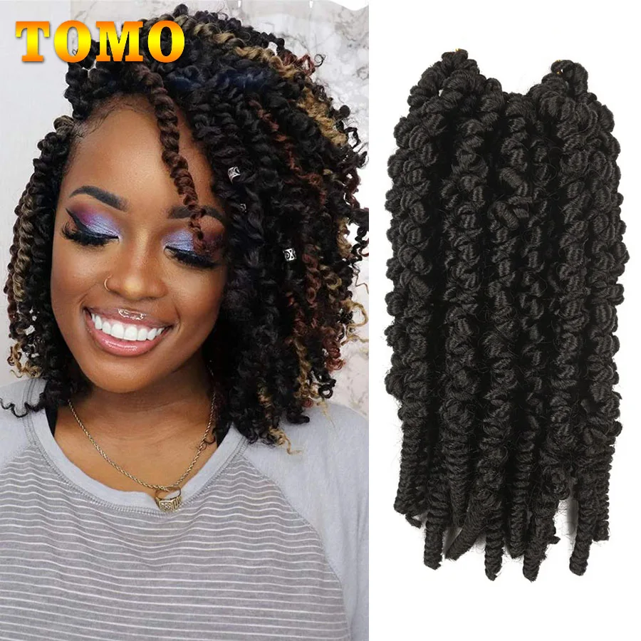 TOMO Short Curly Spring Pre-twisted Braids Synthetic Pre-looped Passion Twists Crochet Hair Bomb Twist Braiding Hair Extensions