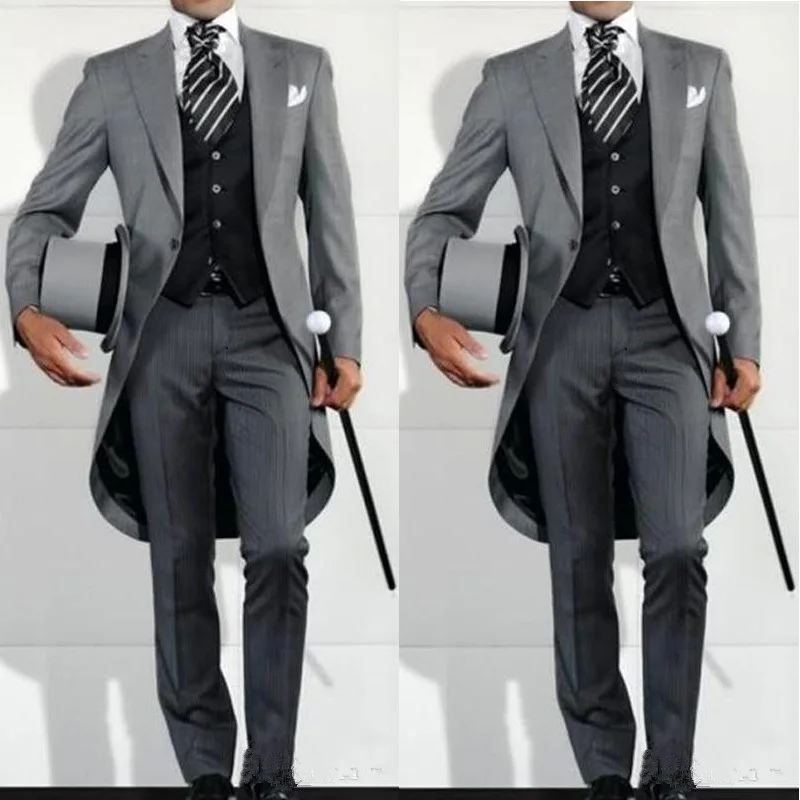 Grey Wedding Man Tailer Suits for Groom Prom Tuxedos Double Breasted Formal Mens Suits Custom 3 Pieces (Jacket+Pants+Vest)