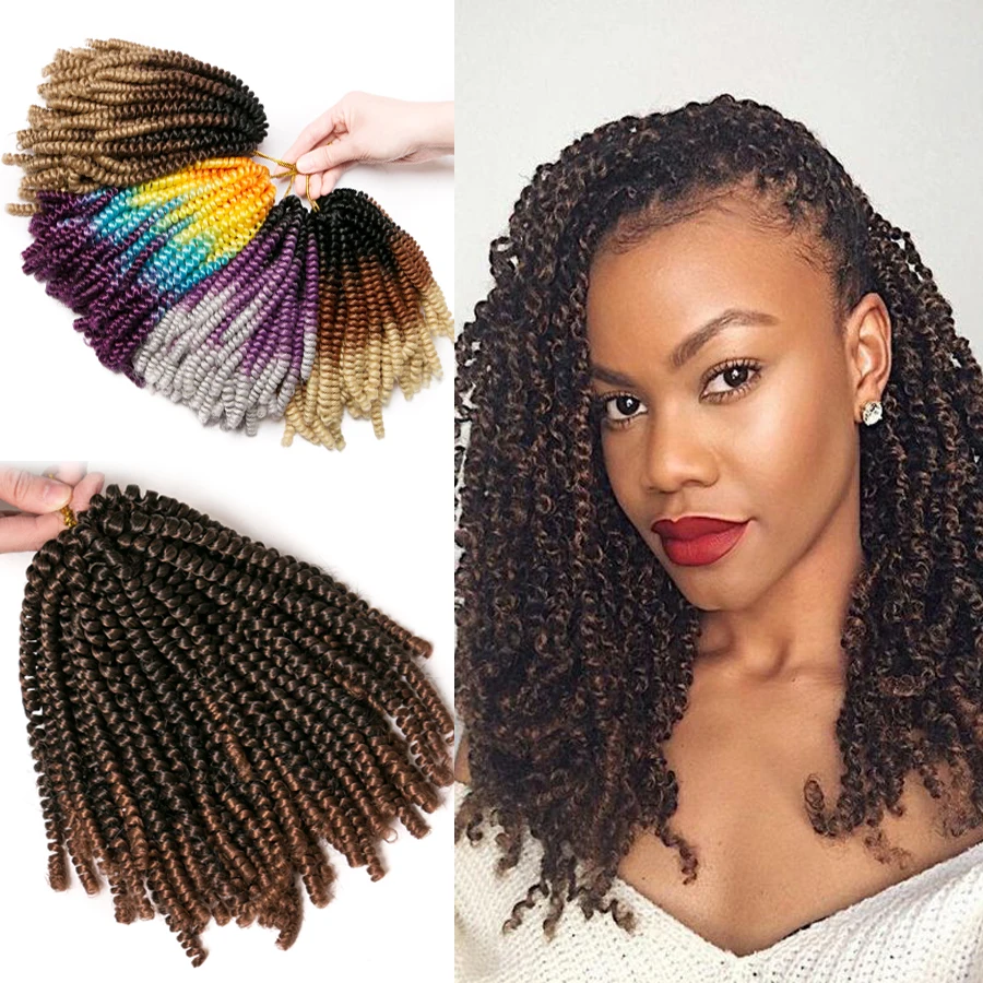 Synthetic Spring Twist Crochet Braid Hair Extension 8 inch,30 strands/pack ombre braiding hair colorful braids extensions