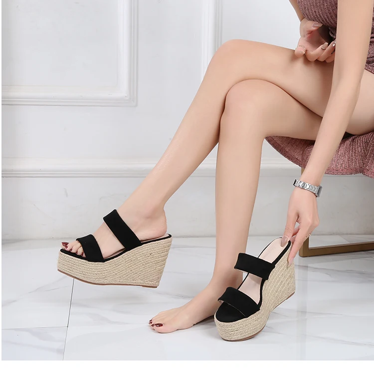Summer 9cm 11cm High-Heeled Women Pumps Platform Hemp Shoes Buckle Casual Nude Stilettos Round Head Sandals Small Yards:30 31 32