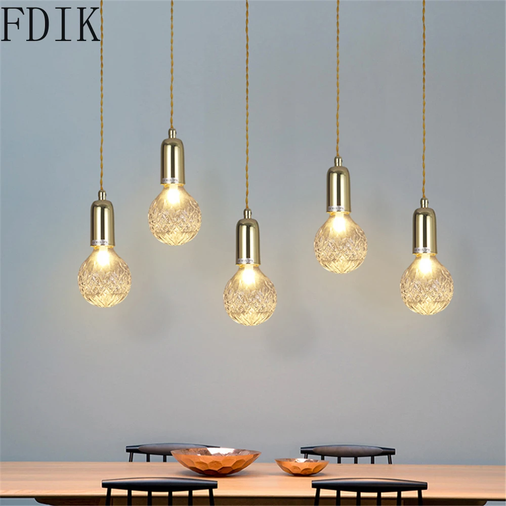 

Modern 10cm Glass Pendant Lights Led E9 Bulb Hanging Lamp for Bedroom Coffee Kitchen Modern Decor Gold Simple Lighting Fixture