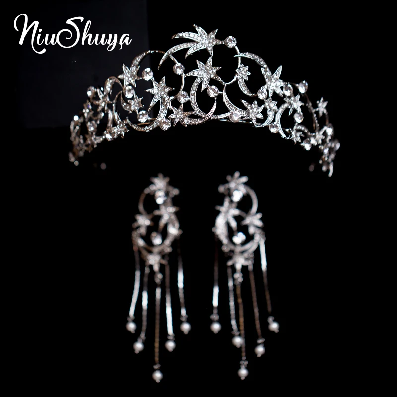 

NiuShuya Romantic Meteor Star Crystal Wedding Tiara Crown Bride Rhinestone Headband Jewelry Hair Accessories