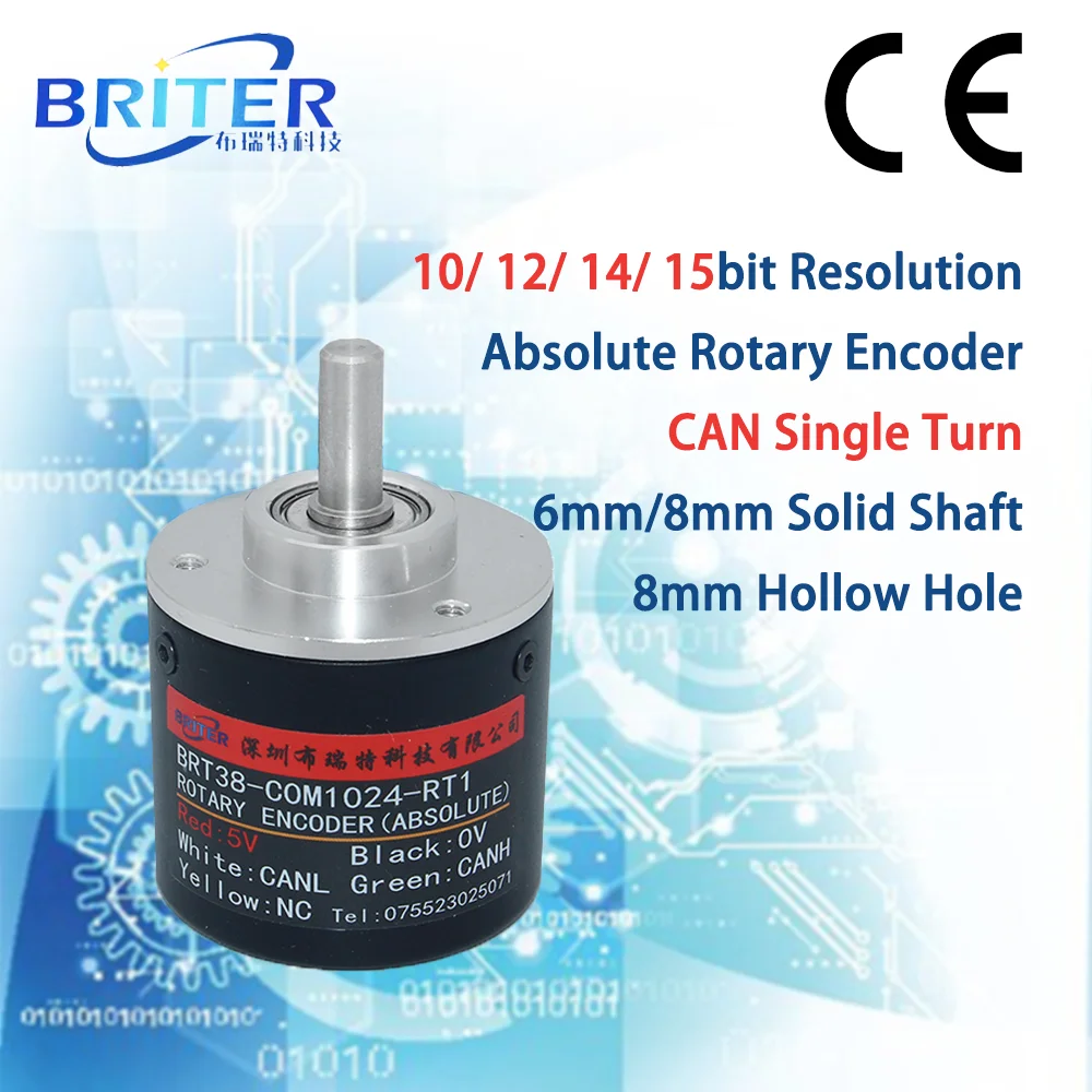 

CAN Single turn 10/12/ 14/ 15bit high resolution Absolute Rotary Encoder Solid Shaft center hole BriterEncoder Angle Measurement