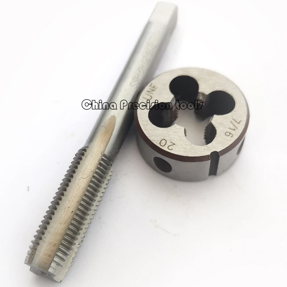 2 uds HSS Grifo y die set de rosca izquierda UNC7/16 7/16 UNC UNC7/16-18 juego de dados de flauta recta unificada UNC7/16-20 7/16-20