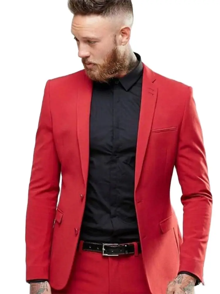 

Custom Made Red Men‘s Suits 2 Buttons Groom Tuxedo Wedding Man Dinner Party Wear Best Man Suit Blazer Trousers(Jacket+Pants+Tie)