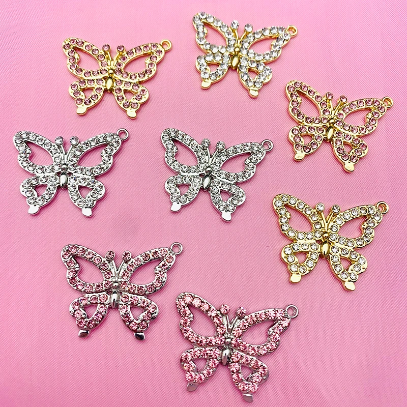 2Pcs/set New Shiny Butterfly Rhinestone Charms Gold Silver Color Hollow Animal Jewelry Accessories Making DIY Earrings Necklaces