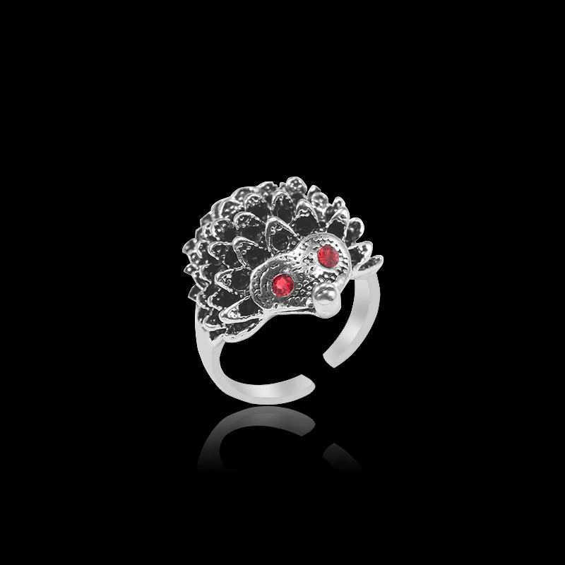 Fashion Creative Red Eyes Small Hedgehog Ring Vintage Alloy Ring For Women Tail Ring Opening Adjustable Size Jewelry Gift