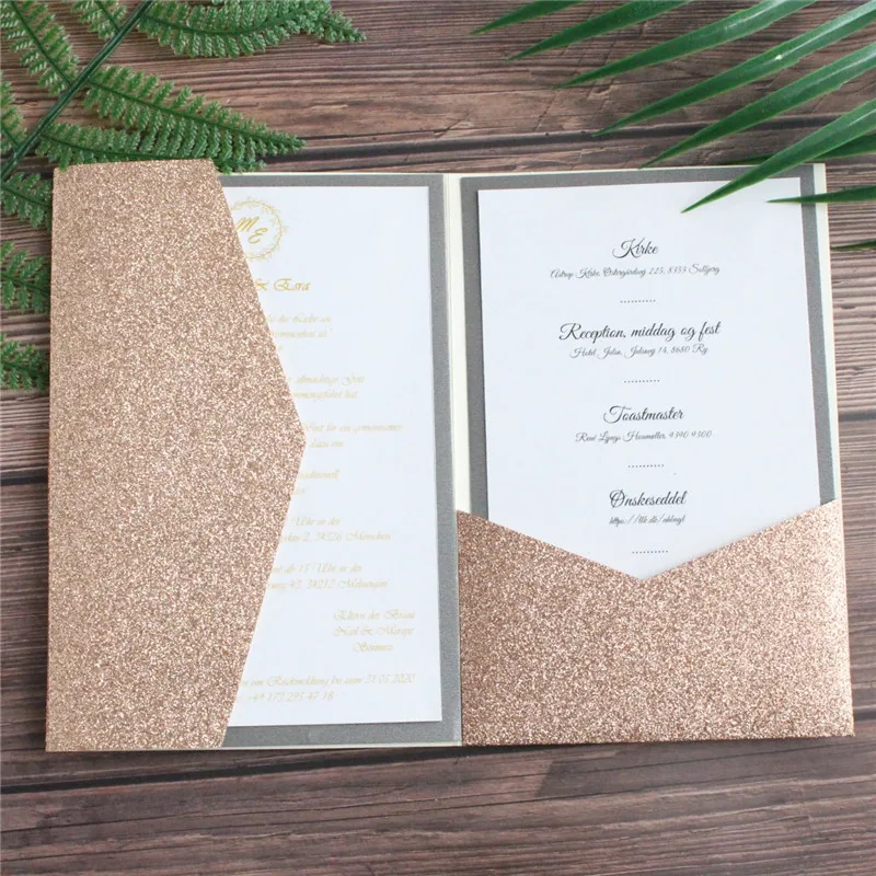 

Rose gold invitation pocket tri-folding for Wedding Rehearsal Dinner Birthday Anniversary Party Personalized Making